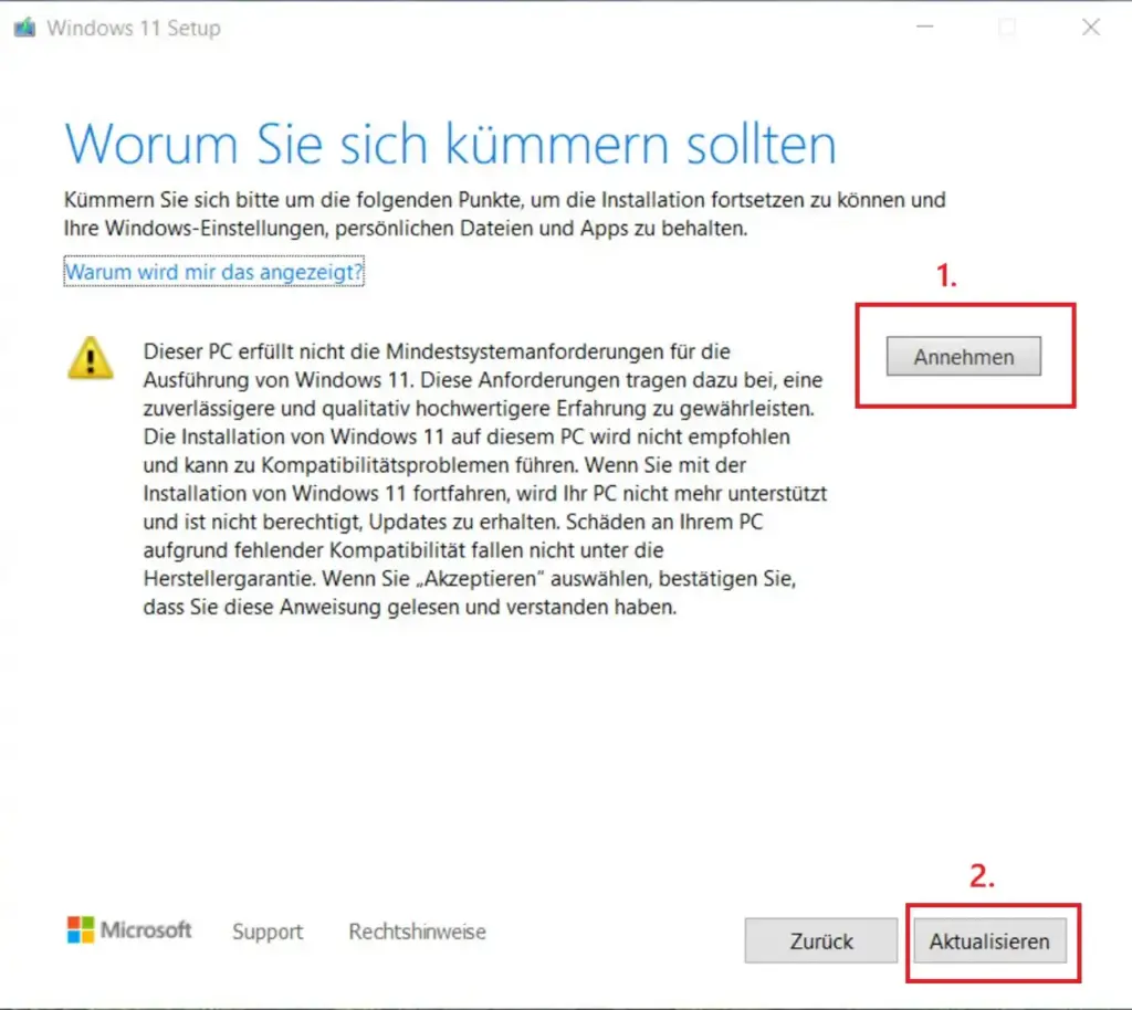 Windows 11 Upgrade Warnung
