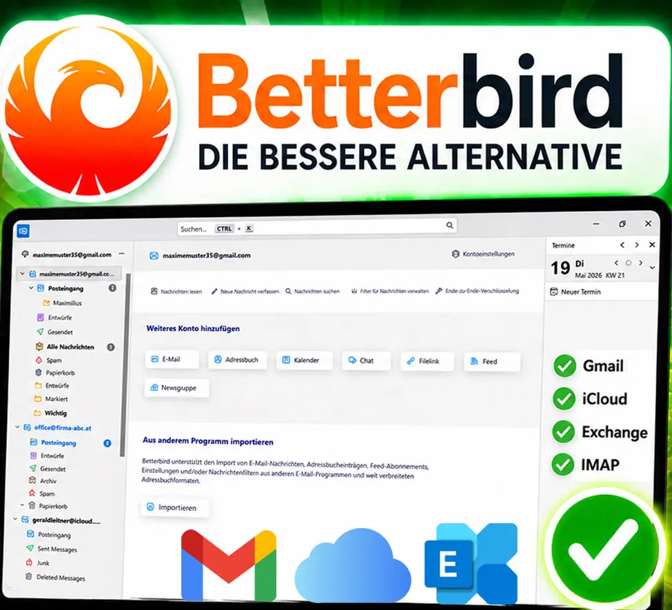 Betterbird unterstützte Konten